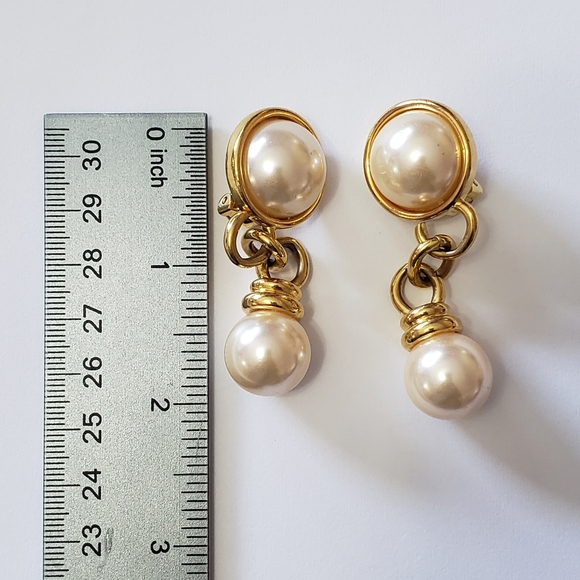 Pearl and Gold Drop Clip Earrings - Picture 9 of 9
